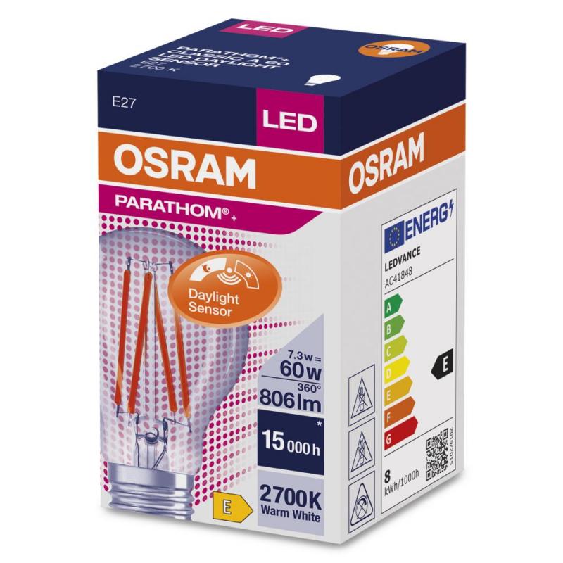 OSRAM E27 LED Filament Lampe mit Sensor 7,3W wie 60W warmweiß 2700K